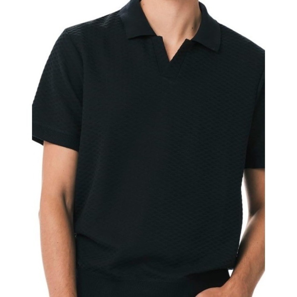 NEW Goodfellow & Co. Ebony Waffle Knit V-Neck Polo Black Shirt Medium C1153